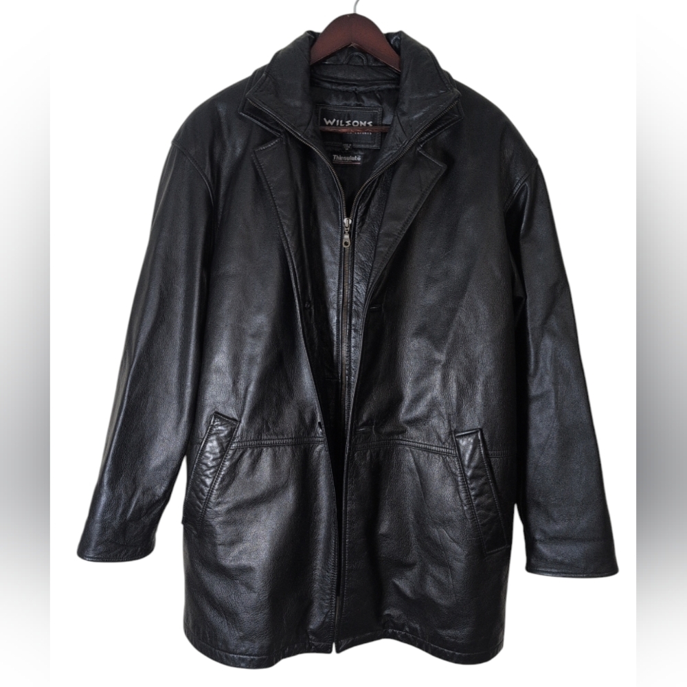 Wilsons Leather Jacket  Outside Zip & Buttons Men's‎ M Black Thinsulate Lined